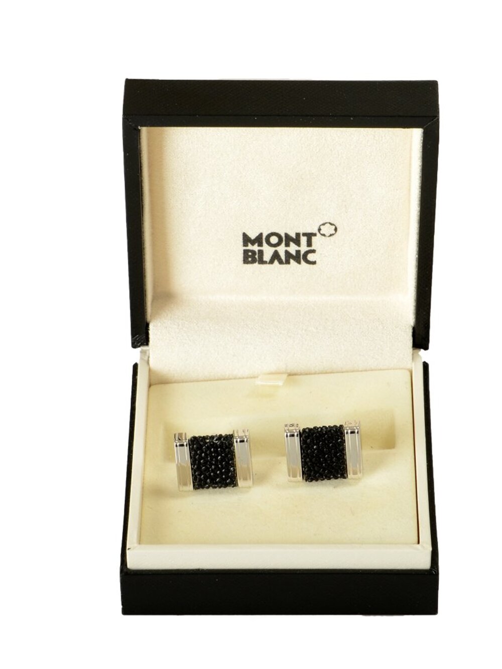 New Montblanc Classic Black Ray Skin Sterling Silver Men's Cufflinks 35824